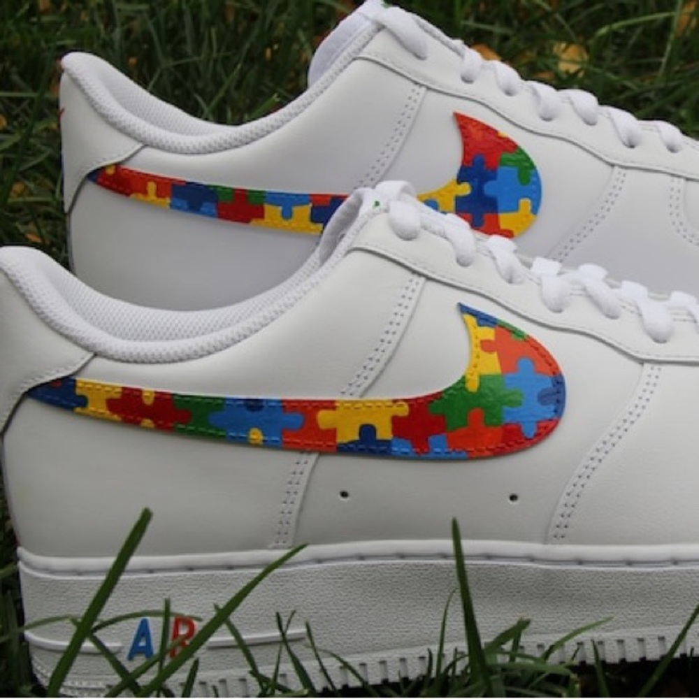 Nike White Sneakers with Puzzle Design